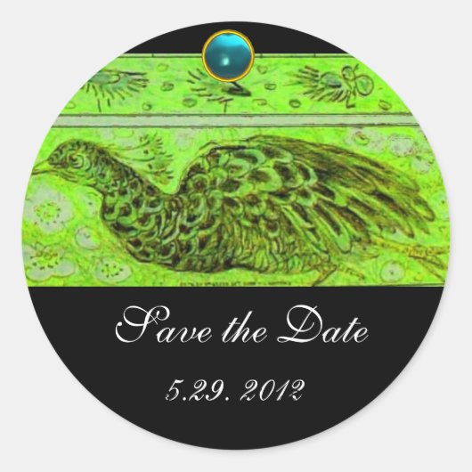 WEDING LOVE PEACOCK green black blue aquamarine Ronde Sticker (Voorkant)