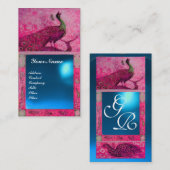WEDING LOVE PEACOCK MONOGRAM roze blauw saffier Visitekaartje (Voorkant / Achterkant)
