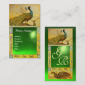 WEDING LOVE PEACOCK MONOGRAM yellow emerald Visitekaartje (Voorkant / Achterkant)