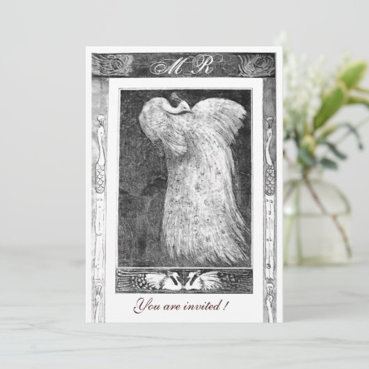 WEDING LOVE PEACOCK MONOGRAM, zwart-wit Kaart (Staand voorkant)