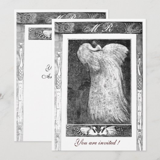 WEDING LOVE PEACOCK MONOGRAM, zwart-wit Kaart (Voorkant / Achterkant)