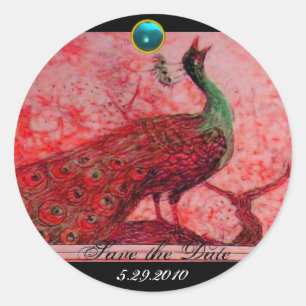 WEDING LOVE PEACOCK Red black blue aquamarine Ronde Sticker