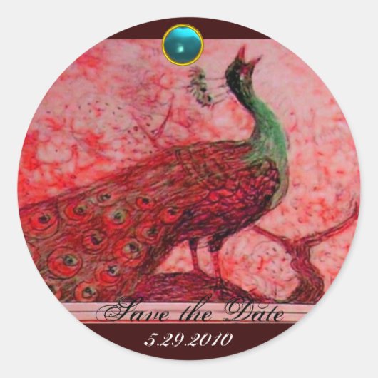 WEDING LOVE PEACOCK red blue aquamarine Ronde Sticker (Voorkant)