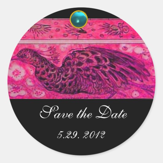 WEDING LOVE PEACOCK roze blauwe aquamarine Ronde Sticker (Voorkant)