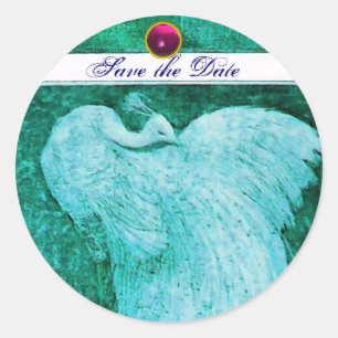 WEDING LOVE PEACOCK wit, blauw roze amethyst Ronde Sticker