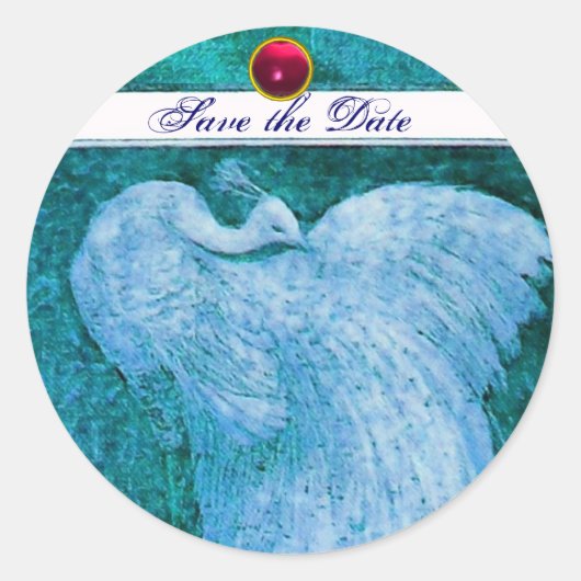 WEDING LOVE PEACOCK wit, blauw roze rood ruby Ronde Sticker (Voorkant)