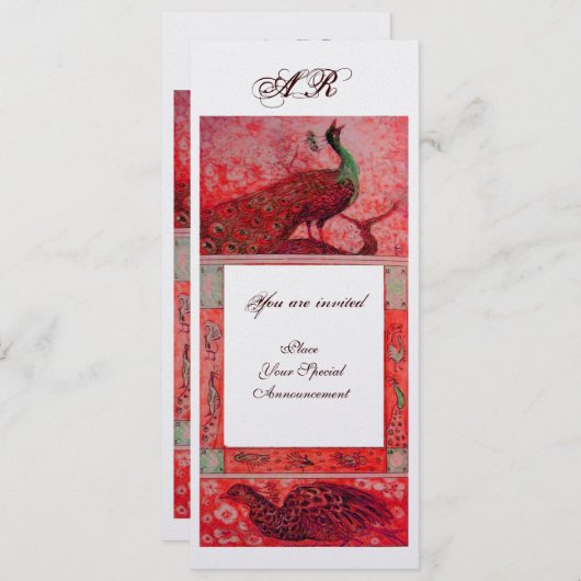 WEDING LOVE PEACOCKS MONOGRAM rood ijs metaal Kaart (Voorkant / Achterkant)