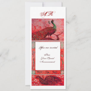 WEDING LOVE PEACOCKS MONOGRAM rood wit Kaart