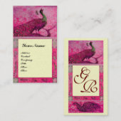 WEDING LOVE PEACOCKS MONOGRAM roze fuchsia paarl Visitekaartje (Voorkant / Achterkant)