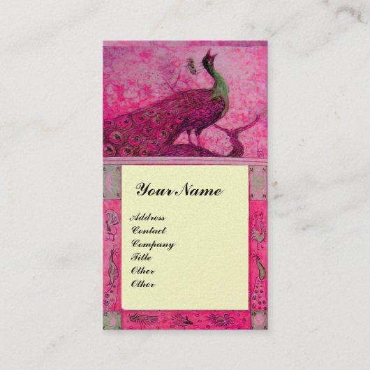 WEDING LOVE PEACOCKS MONOGRAM roze fuchsia paarl Visitekaartje (Voorkant)