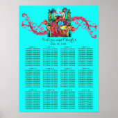 WEDING LOVE PEACOCKS Red Swirl Blue Seing Chart Poster (Voorkant)