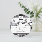 WEDING TORTELDUIFJES MONOGRAM Black, witte cirkel Kaart (Staand voorkant)