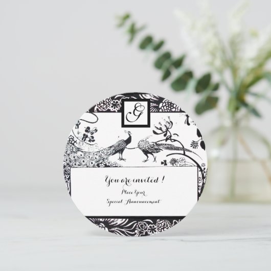 WEDING TORTELDUIFJES MONOGRAM Black, witte cirkel Kaart (Staand voorkant)