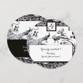 WEDING TORTELDUIFJES MONOGRAM Black, witte cirkel Kaart (Voorkant / Achterkant)