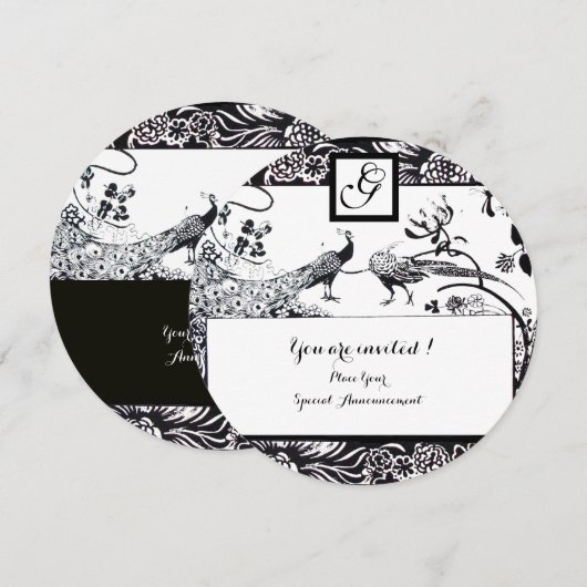 WEDING TORTELDUIFJES MONOGRAM Black, witte cirkel Kaart (Voorkant / Achterkant)