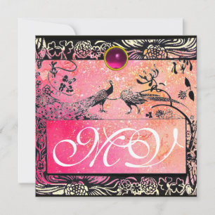 WEDING TORTELDUIFJES MONOGRAM zwart-gele roze roze Aankondiging