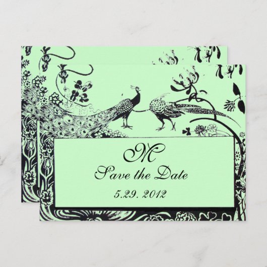 WEDING TORTELDUIFJES MONOGRAM zwart-wit groen Briefkaart (Voorkant / Achterkant)
