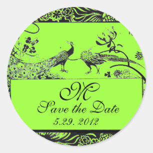 WEDING TORTELDUIFJES MONOGRAM zwart-wit groen Ronde Sticker