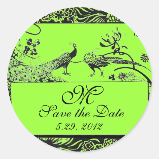 WEDING TORTELDUIFJES MONOGRAM zwart-wit groen Ronde Sticker (Voorkant)