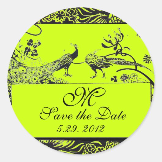 WEDING TORTELDUIFJES MONOGRAM zwart-wit groen Ronde Sticker (Voorkant)