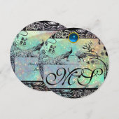 WEDING TORTELDUIFJES MONOGRAM zwarte champagne Kaart (Voorkant / Achterkant)