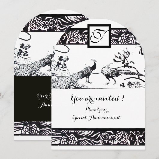 WEDING TORTELDUIFJES SQUARE MONOGRAM Black, White Kaart (Voorkant / Achterkant)