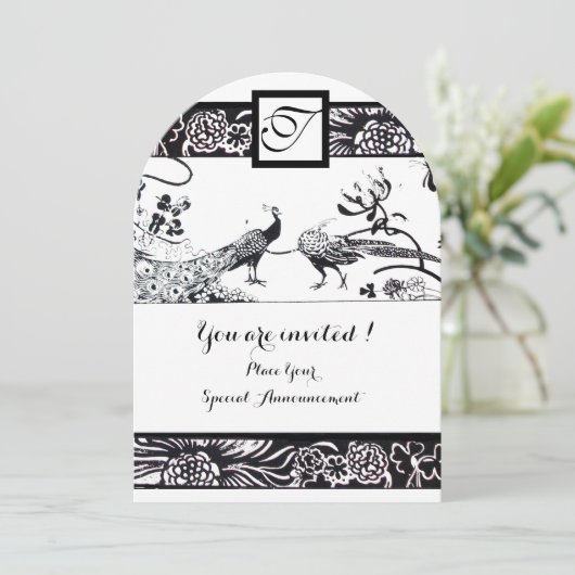 WEDING TORTELDUIFJES SQUARE MONOGRAM Black, White Kaart (Staand voorkant)
