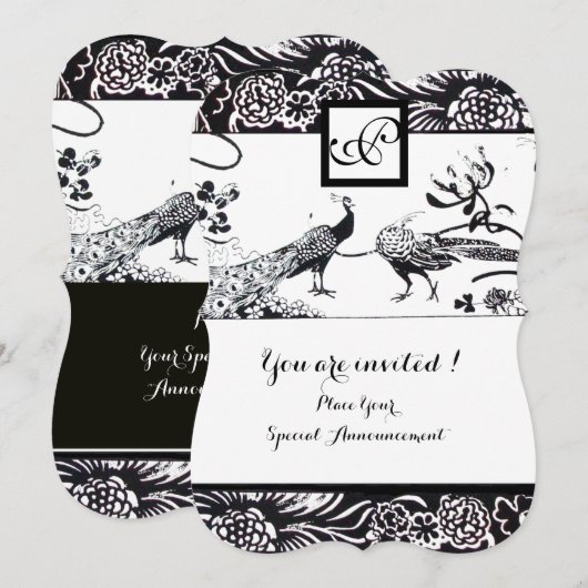 WEDING TORTELDUIFJES SQUARE MONOGRAM Black, White Kaart (Voorkant / Achterkant)