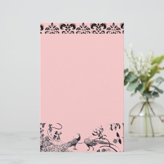 WEDING TORTELDUIFJES zwart en roze vocht Briefpapier (Staand voorkant)