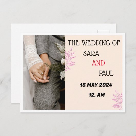 WEDING UITNODIGING BRIEFKAART (Voorkant / Achterkant)