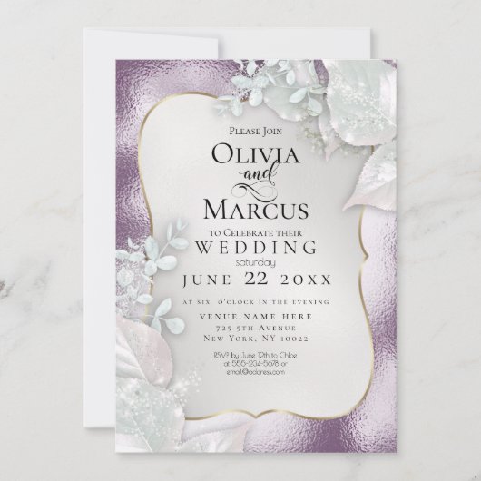 WEDING | Uitnodiging Eggplant Pearl Shimmer (Voorkant)