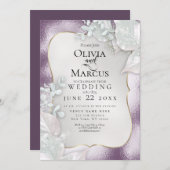 WEDING | Uitnodiging Eggplant Pearl Shimmer (Voorkant / Achterkant)