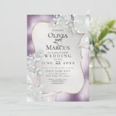 WEDING | Uitnodiging Eggplant Pearl Shimmer (Staand voorkant)