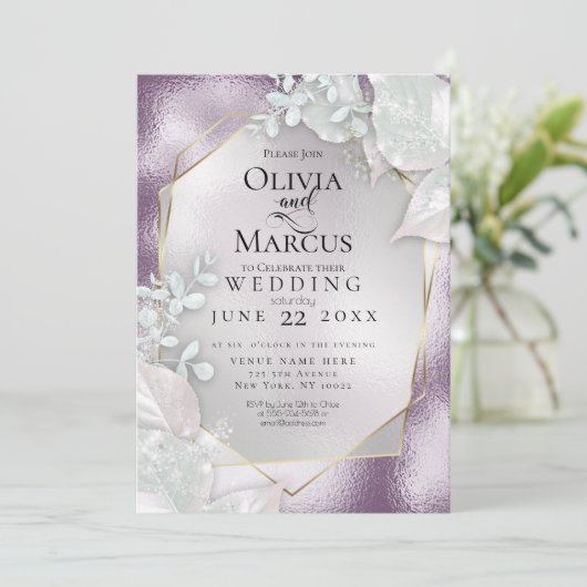 WEDING | Uitnodiging Eggplant Pearl Shimmer (Staand voorkant)