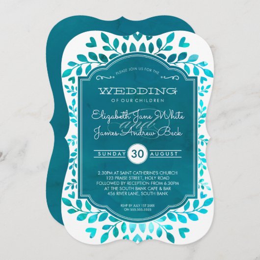 WEDING van moderne botanische aqua blauwgroen blau Kaart (Voorkant / Achterkant)