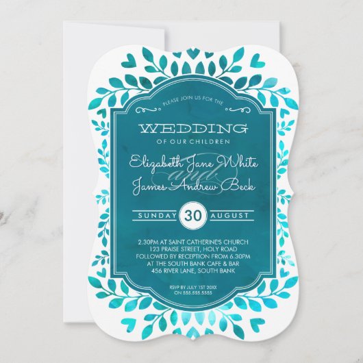 WEDING van moderne botanische aqua blauwgroen blau Kaart (Voorkant)