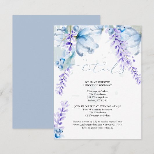 WEDINGGEGEVENS | Lavender Dusty Blue Floral Informatiekaartje (Voorkant / Achterkant)