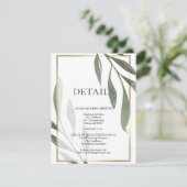 WEDINGGEGEVENS | Sage Green Olive Foliage Informatiekaartje (Staand voorkant)