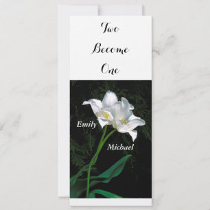 WEDINGINVITATIE / 2 INTERTWINERENDE WITTE TULIPS KAART