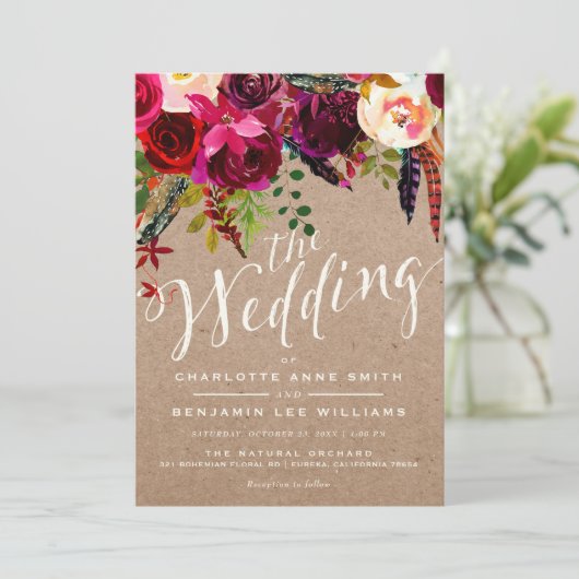 WEDINGINVITATIE | Elegant Floral Rustic Boho Kaart (Staand voorkant)