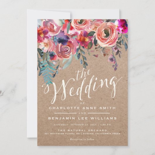WEDINGINVITATIE | Elegant Floral Rustic Spring Kaart (Voorkant)