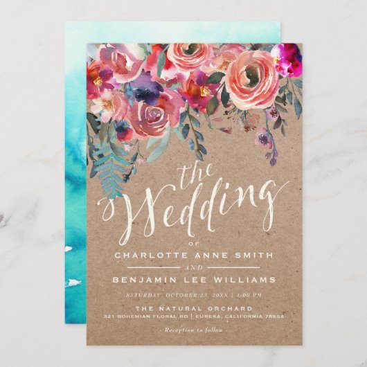 WEDINGINVITATIE | Elegant Floral Rustic Spring Kaart (Voorkant / Achterkant)