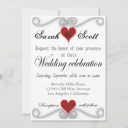 WEDINGINVITATIE Elegant modern rood hart Kaart (Voorkant)