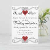 WEDINGINVITATIE Elegant modern rood hart Kaart (Staand voorkant)