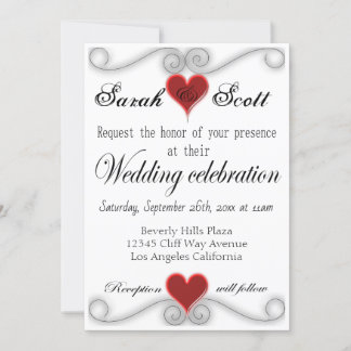 WEDINGINVITATIE Elegant modern rood hart Kaart