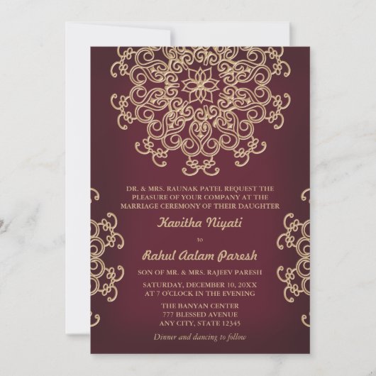 WEDINGINVITATIE IN MUND EN GOLD INDIAN STYLE KAART (Voorkant)