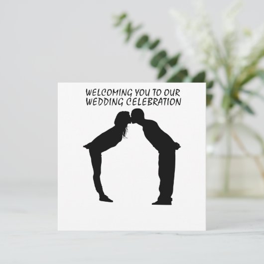 WEDINGINVITATIE KISSING COUPLE SILHOUETTE KAART (Staand voorkant)
