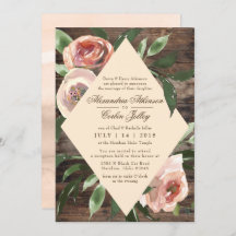 WEDINGINVITATIE | Rustisch hout Blush Floral Sage