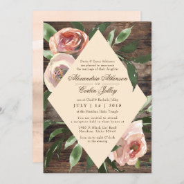 WEDINGINVITATIE | Rustisch hout Blush Floral Sage Kaart