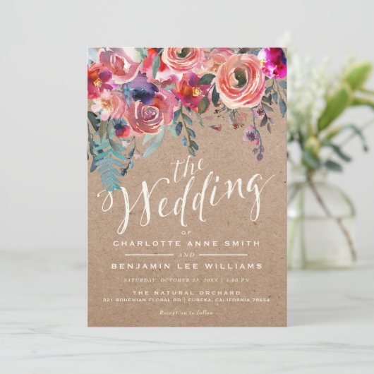 WEDINGINVITATIE | Rustische lente-elastische flora Aankondiging (Staand voorkant)